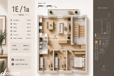 4 pokojowe mieszkanie o powierzchni 62 m² | balkon