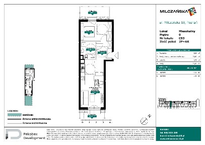 2-pokojowe mieszkanie 43m2 + balkon