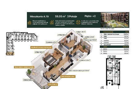 Mieszkanie 3-pokojowe z dwoma balkonami | 59,05 m² | Pruszków