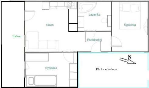 Mieszkanie 45m2, 2 pokoje + salon, duży balkon, świetna lokalizacja
