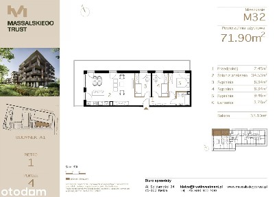 4-pokojowe mieszkanie 71m2 + balkon