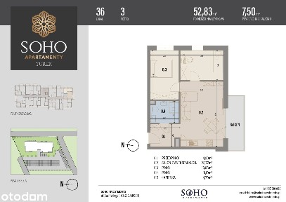 Mieszkanie 56,75m2 3-pokojowe Soho Apartamenty