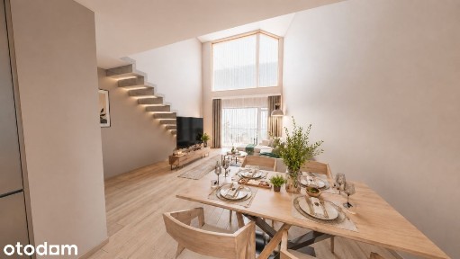 Wysoki salon i dwa poziomy 4 pokojowy apartament