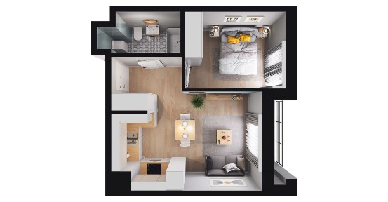 2-pokojowe mieszkanie 32m2 + loggia
