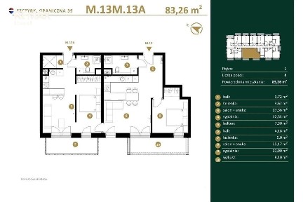Duże mieszkanie z balkonem i wykuszem.