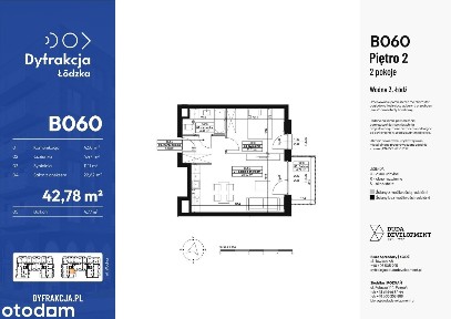 2-pokojowe mieszkanie 42m2 + balkon Bez Prowizji