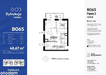 3-pokojowe mieszkanie 48m2 + balkon