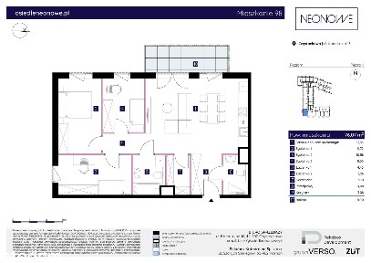 Mieszkanie nr 98 | 4 pokoje | 76,07 m² | Centrum | Osiedle Neonowe