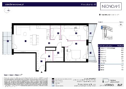 Mieszkanie nr 6 | 4 pokoje | 70,87 m² | Centrum | Osiedle Neonowe