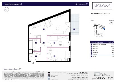 Mieszkanie nr 16 | 3 pokoje | 65,87 m² | Centrum | Osiedle Neonowe