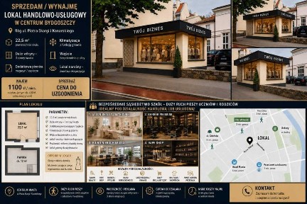 Lokal handlowo-usługowy 22,5 m² | Centrum Bydgoszczy | Duże witryny
