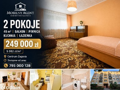 2 pokoje | Balkon | Piwnica | Centrum Żagania | 249 000 zł