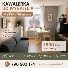 Kawalerka naprzeciwko EkSoc Uniwersytet Łódzki, nowa, ul. Rewolucji 1905 r. 40