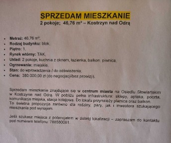 Rezerwacja! Mieszkanie 2 pokojowe w centrum Kostrzyna nad Odrą