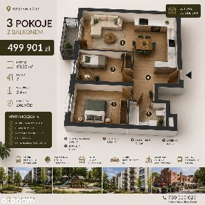 3 pokoje | Widzew | Balkon | 60,32 m² | Parking | 2 piętro