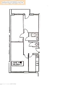 3-pokojowe mieszkanie 55,5 m², oddzielna kuchnia