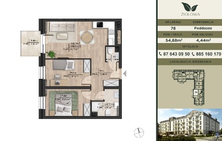 Nowe 3-pokojowe mieszkanie - Nowa Ziołowa, Augustów - 53,33 m2
