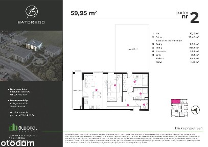 Apartament A13 3 pokoje | 61.38 m² | Niska zabudowa z windą | Batorego