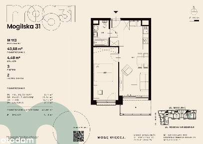 2-pokojowe mieszkanie 43m2 + balkon Bez Prowizji