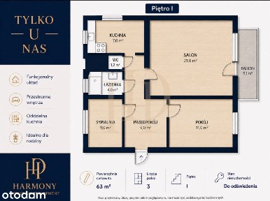 3 pokoje | 63 m² | Balkon | I piętro | Blisko plaż