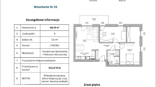 Duże i ustawne Mieszkanie 3 pokojowe+ GARDEROBA z tarasem winda M23