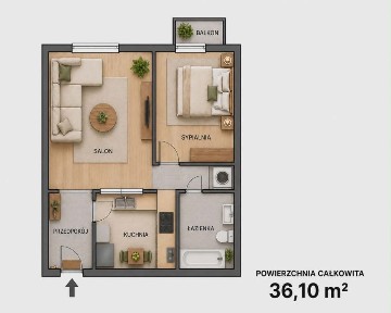 Mieszkanie Centrum 36,10m2, I piętro, 2 pokoje z kuchnią i balkonem