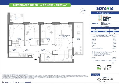 4-pokojowe mieszkanie 63m2 + 2 balkony