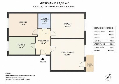 Rezerwacja | 47,3 m² | balkon | 2. piętro | Winogrady - Kosmonautów