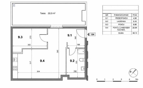 salon z kuchnią+sypialnia+taras 22 m2, 9pietro widokowe os. Bohaterów Września.