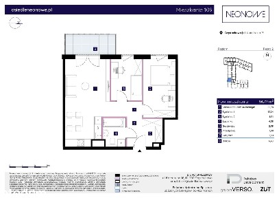 Mieszkanie nr 21 | 3 pokoje | 59,28 m² | Centrum | Osiedle Neonowe