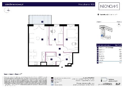 Mieszkanie nr 13 | 3 pokoje | 59,09 m² | Centrum | Osiedle Neonowe