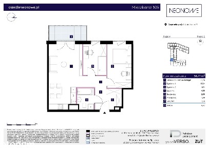 Mieszkanie nr 13 | 3 pokoje | 59,09 m² | Centrum | Osiedle Neonowe