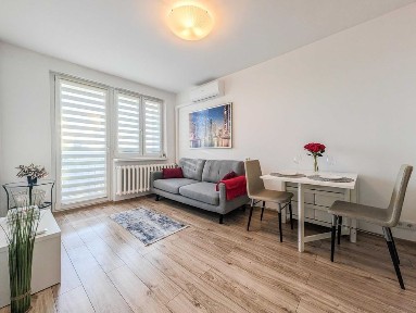 Zadbane dwupokojowe mieszkanie z klimatyzacją i balkonem, oddzielne WC, oddzielna kuchnia, zielona okolica