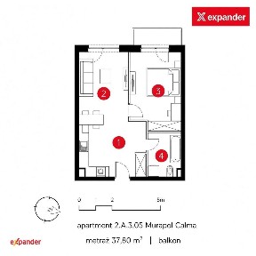 2 pokoje 34,72 m², budynek 3-kondygnacyjny