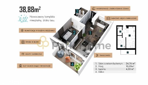 Nowe 38,88 m2. 2 pok. balkon, parter.