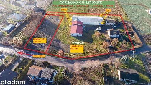 Gostkowo, na sprzedaż 2 działki + 2 hale + dom