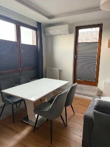 Wynajem umeblowane mieszkanie 3-pokojowe, 58 m2, z dużym tarasem. Osiedle Fi, ul. Tadeusza Szafrana 5B, Kraków-Podgórze.