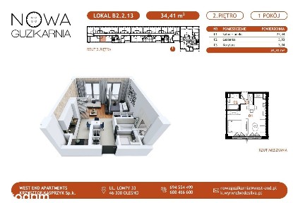 Mieszkanie 1/ 2-pokojowe 34 m2 Nowoczesny Apartamentowiec Częstochowa