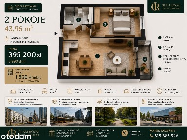 2 pokoje | Widzew | Balkon | 43,96 m² | Odbiór 2026 | parking