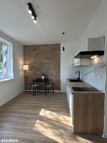 Kawalerka po remoncie, cegła, loft