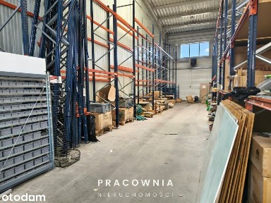 Hala 280 m2 z regałami.