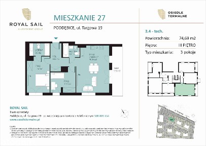 3-pokojowe mieszkanie 74m2 + taras Bez Prowizji