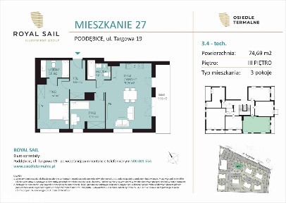 3-pokojowe mieszkanie 74m2 + taras Bez Prowizji