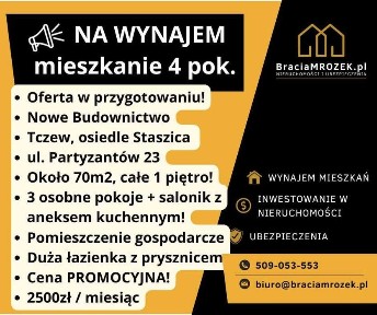 Duże 70m2 mieszkanie 3/4 pokojowe + ogród do dyspozycji, Wolne Od Zaraz!