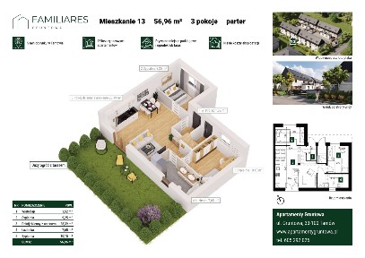 3-pokojowe mieszkanie 56m2 + ogródek Bezpośrednio