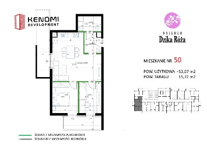 3-pokojowe mieszkanie 53m2 + taras Bezpośrednio