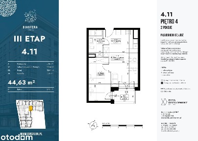 2-pokojowe mieszkanie 44m2 + balkon Bezpośrednio