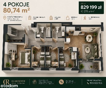 5 pokoi | 80,74 m² | Fabryczna | EC1 | Centrum | Piotrkowska |Parking