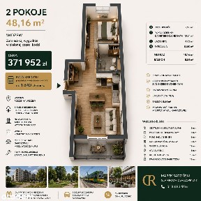 2 pokoje | Widzew | Balkon | 45,92 m² | Parking | 2 piętro