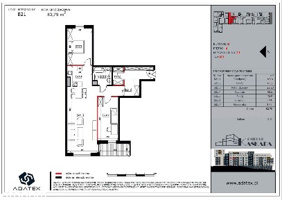 KASKADA | 83,79 m² | 3 pokoje | 4 piętro | Garderoba i balkon |